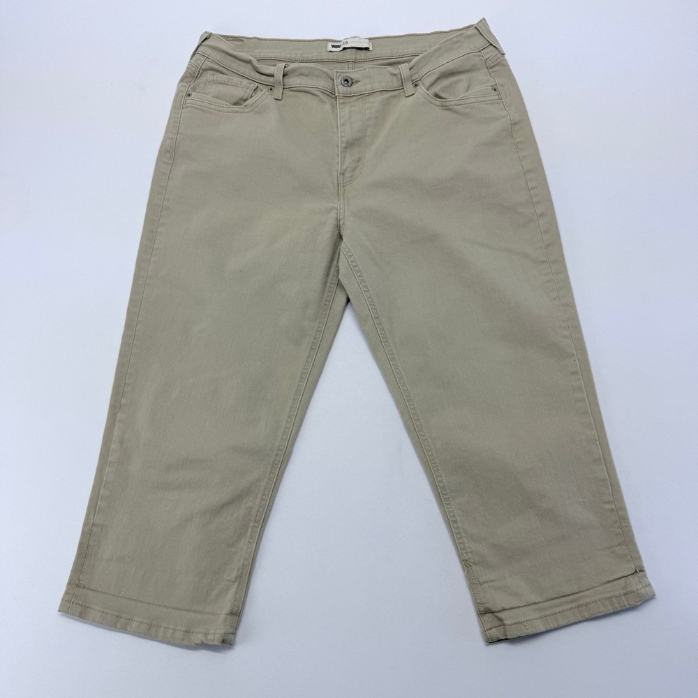 Levi Strauss Womens Khaki Cropped Capri Pants Size 16 Beige Mid Rise Stretch